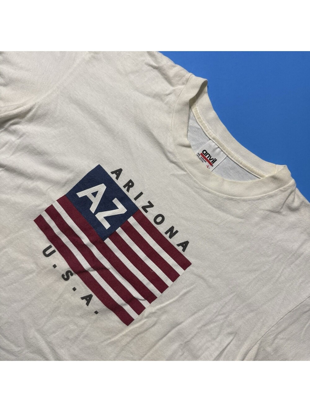 Vintage Anvil Arizona USA Flag Graphic Tee White Aged Shirt Men's